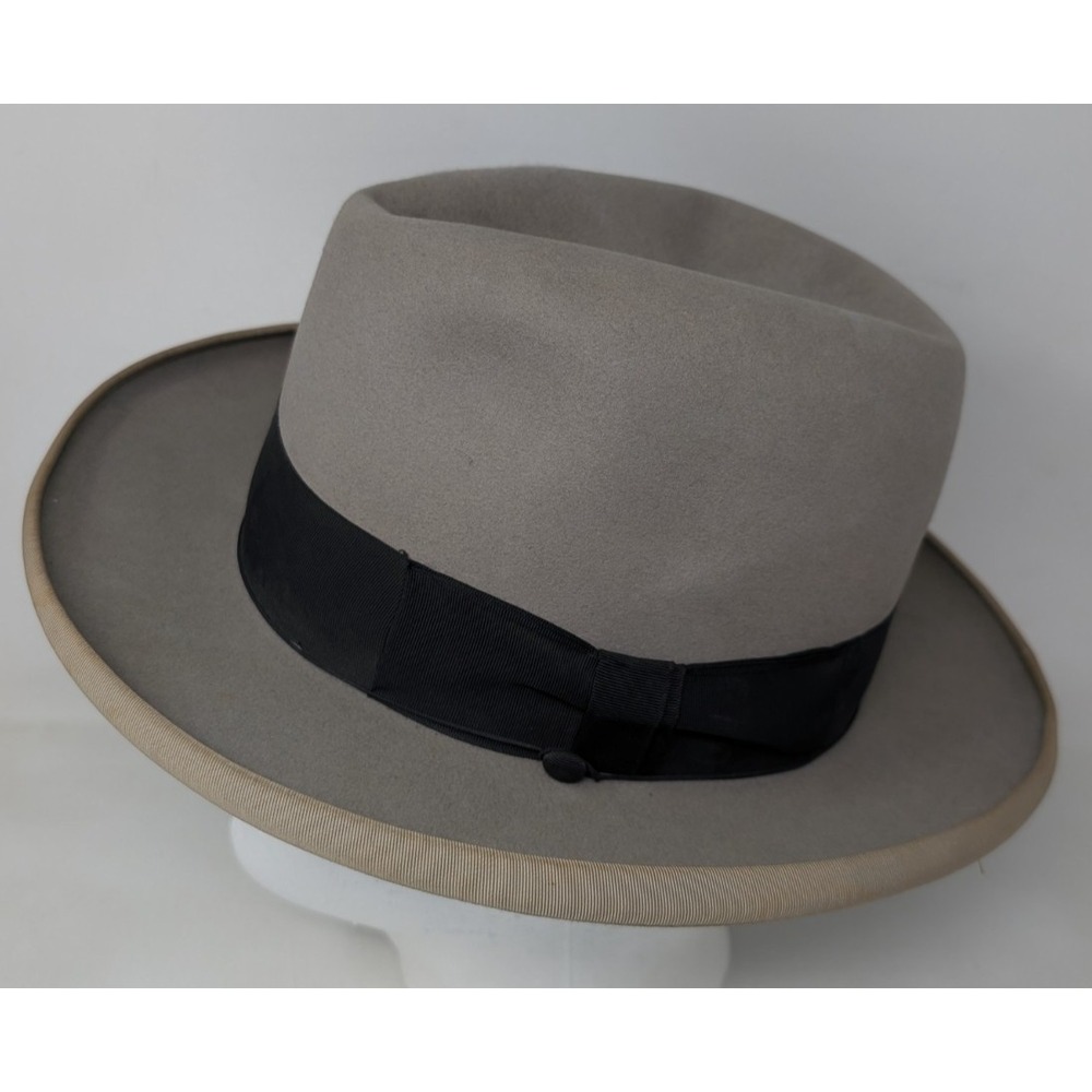 Vintage Stetson Royal DeLux Gray Felt Hat Men's Size 7 Homburg 1940s 1950s